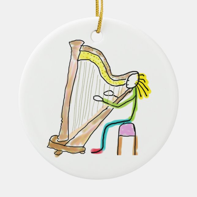 Ornamento De Cerâmica Harp Playing Stickman (Frente)