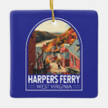 Ornamento De Cerâmica Harpers Ferry West Virginia Viagem Art Vintage<br><div class="desc">Harpers Ferry retro vetor viagem. Harpers Ferry é uma cidade em West Virginia. Os caminhos vêm através do Parque Histórico Nacional Harpers Ferry,  que tem edifícios do século XIX.</div>