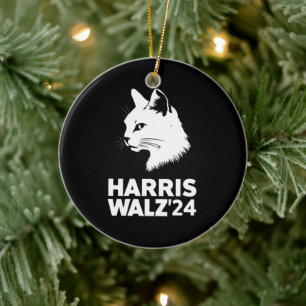 Ornamento De Cerâmica Harris Waltz Eleição 2024 Engraçado Gato Kamala Ti
