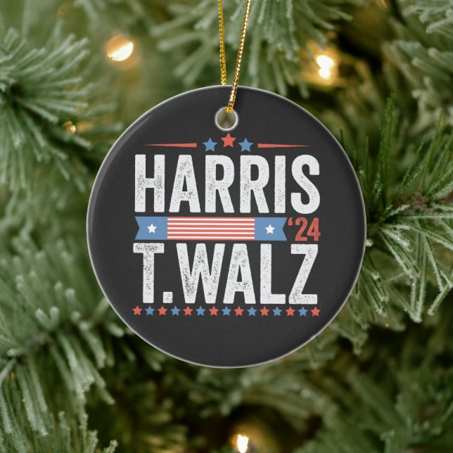Ornamento De Cerâmica Harris Walz 2024 Eleição Kamala Tim Waltz (Árvore)