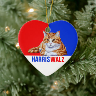 Ornamento De Cerâmica Harris Walz 2024 Obviamente Cat Red Blue