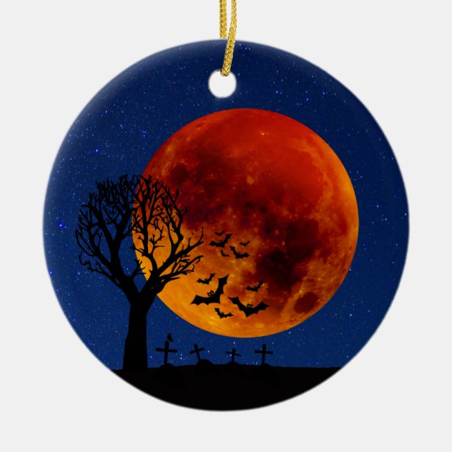 Ornamento De Cerâmica Harvest Moon Halloween (Frente)