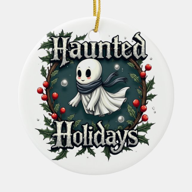 Ornamento De Cerâmica Haunted Holidays Cute Ghost Ornament (Frente)