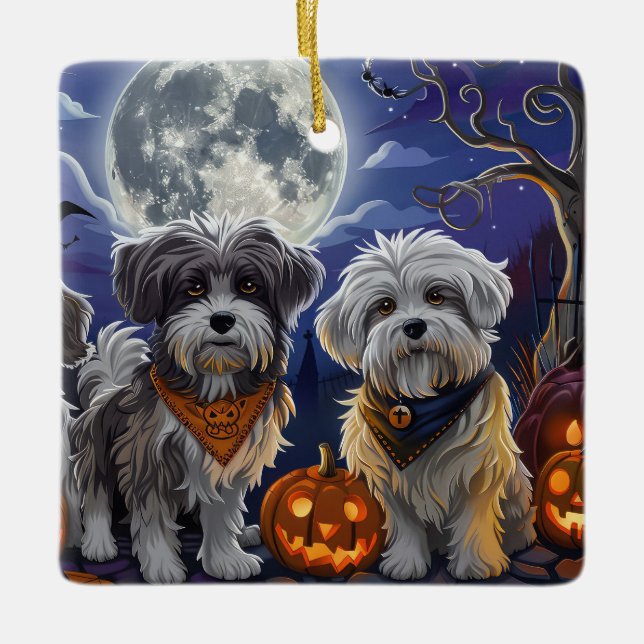 Ornamento De Cerâmica Havanese Halloween Spooky (Frente)