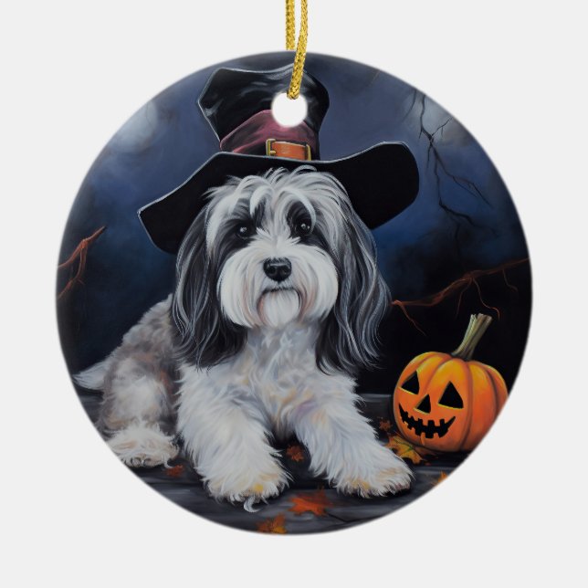 Ornamento De Cerâmica Havanese Pumpkins Halloween Scary (Frente)