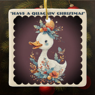 Ornamento De Cerâmica Have a Quackin' Christmas Duck Whimsical Naughty