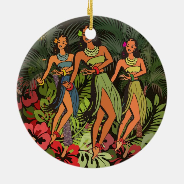 Ornamento De Cerâmica Hawaii Aloha Palm Hula Art Design (Traseira)