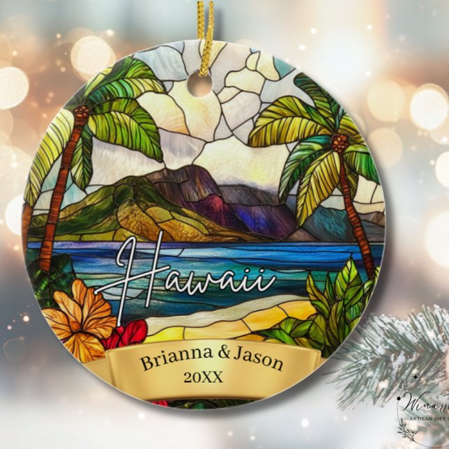 Ornamento De Cerâmica Hawaii Christmas Ornament Couples Family Vacation (Criador carregado)