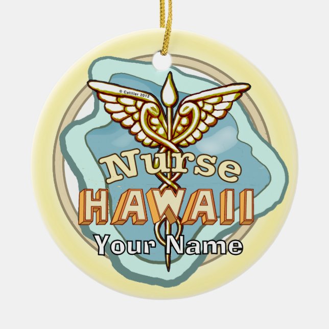 Ornamento De Cerâmica Hawaii Nurse Caduceus  (Frente)