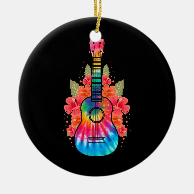 Ornamento De Cerâmica Hawaii Uke Flower Ukulele Guitar (Frente)