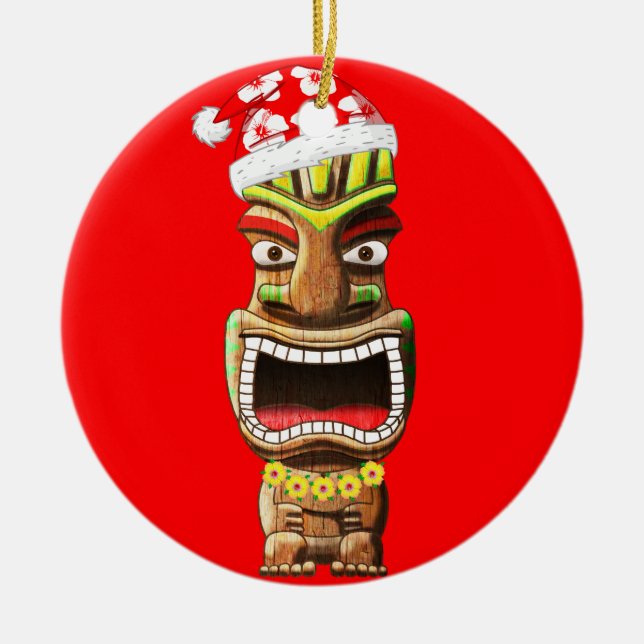 Ornamento De Cerâmica Hawaiian Christmas Santa Tiki (Frente)