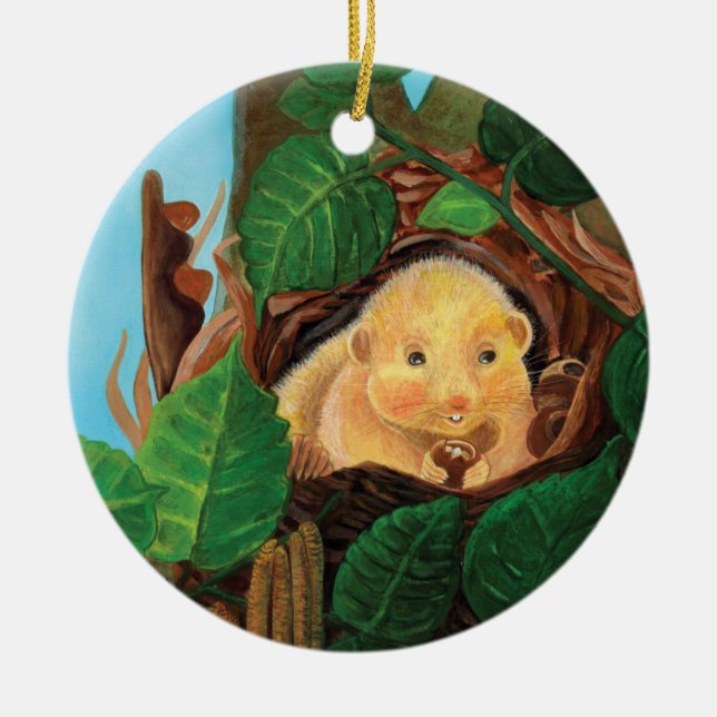 Ornamento De Cerâmica Hazel dormouse comendo avelã (Frente)