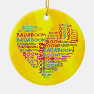 Ornamento De Cerâmica Heart Badaboom ondas amarelas