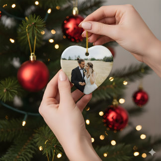 Ornamento De Cerâmica Heart First Christmas Ornament | Newlywed Photo 