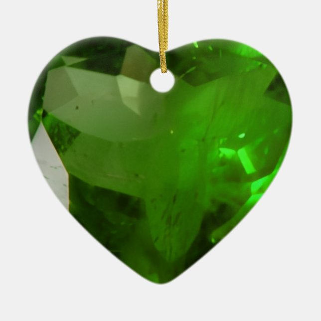 Ornamento De Cerâmica Heart‑Shaped Emerald (Frente)