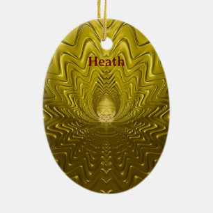 Ornamento De Cerâmica HEASTER ~ OVO FRACTAL Dourado Ripples ~