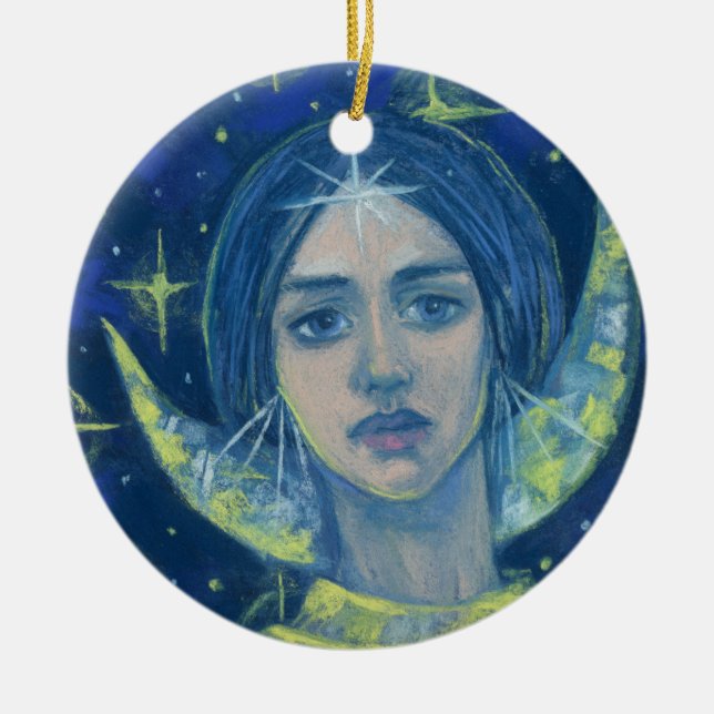 Ornamento De Cerâmica Hecate, Moon goddess, pastel painting, fantasy art (Frente)
