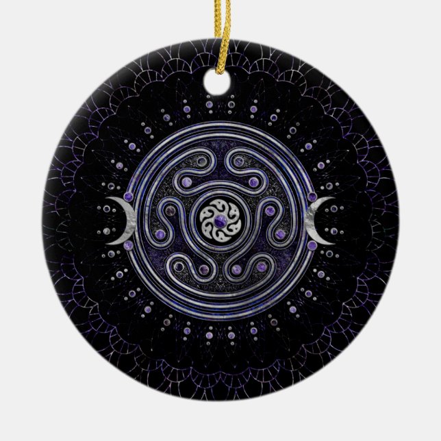 Ornamento De Cerâmica Hecate Wheel Ornament with Amethyst and Silver (Frente)