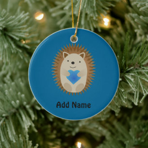 Ornamento De Cerâmica Hedgehog Adorável abraçando um Coração Azul