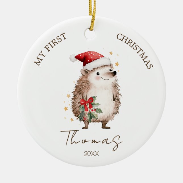 Ornamento De Cerâmica Hedgehog Baby 1st Christmas Photo Ornament (Frente)