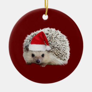 Ornamento De Cerâmica Hedgehog com o Natal da Vaca de Chapéu