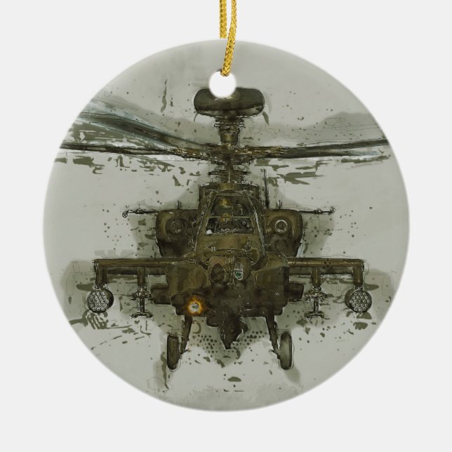 Ornamento De Cerâmica Helicóptero de ataque de Apache (Frente)
