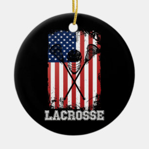 Ornamento De Cerâmica Helmet Lacrosse American Flag Lax Stick 4th of