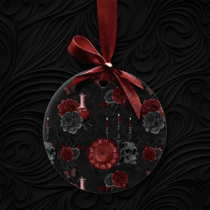 Ornamento De Cerâmica Henna Zodiac Magic Rosas do crânio vermelho Po