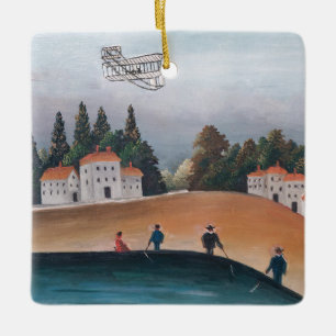 Ornamento De Cerâmica Henri Rousseau - Os Pescadores e o Biplano