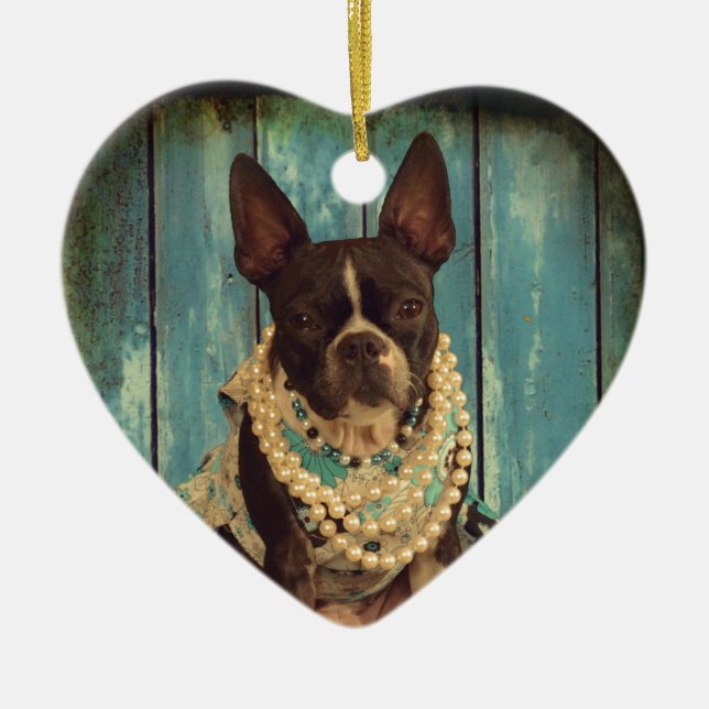 Ornamento De Cerâmica Hera a Boston Terrier (Frente)