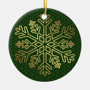 Ornamento De Cerâmica Heritage Sage e Floco de Neve Dourado