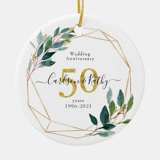 Ornamento De Cerâmica Herói Dourado Personalizado 50 Aniversário (Frente)