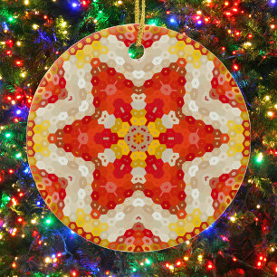 Ornamento De Cerâmica Hex Mandala Red e Yellow