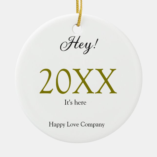 Ornamento De Cerâmica Hey it's new year add year gold black simple. Mini (Frente)