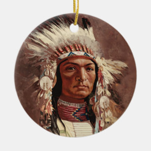 Ornamento De Cerâmica Hiawatha - Retrato Chefe Indiano Nativo Americano