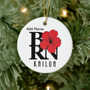 Ornamento De Cerâmica Hibisco Vermelho de Kailua Havaí Nascido