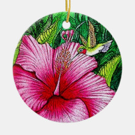 Ornamento De Cerâmica Hibiscus Hummingbird
