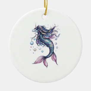 Ornamento De Cerâmica Híbrido de Sereia e Unicórnio (1)