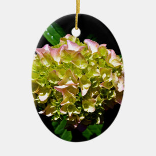 Ornamento De Cerâmica Hidrangea verde e rosa