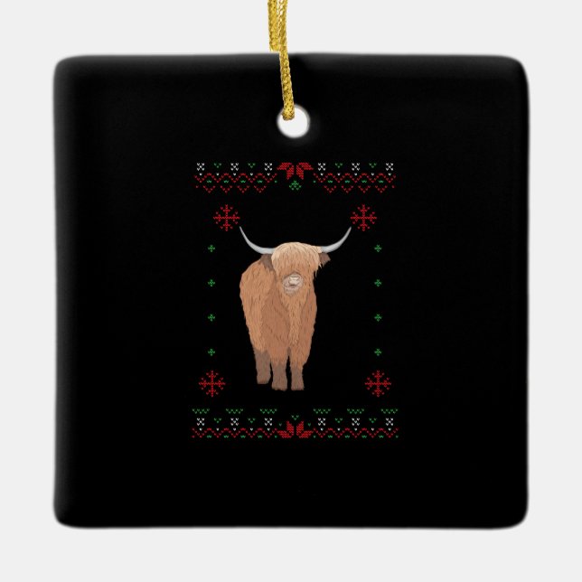 Ornamento De Cerâmica Highland Cow Christmas (Frente)