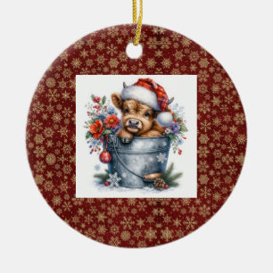 Ornamento De Cerâmica Highland Cow Christmas