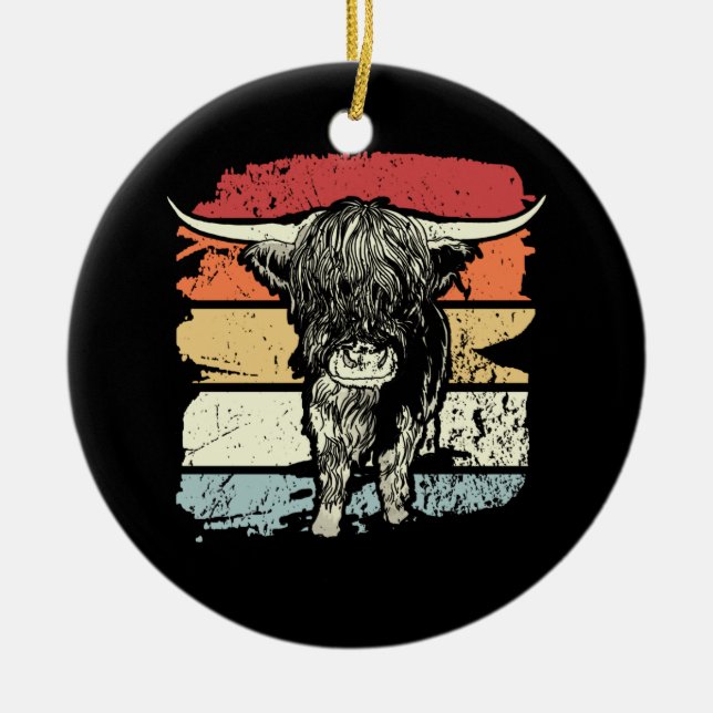 Ornamento De Cerâmica Highland Cow Highland Cows Retro (Frente)