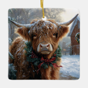 Ornamento De Cerâmica Highland Cow Rustic Barnyard Natal