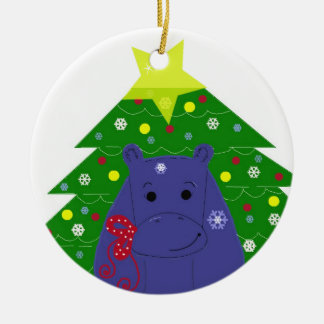 Ornamento De Cerâmica Hipopótamo com uma Árvore de Natal