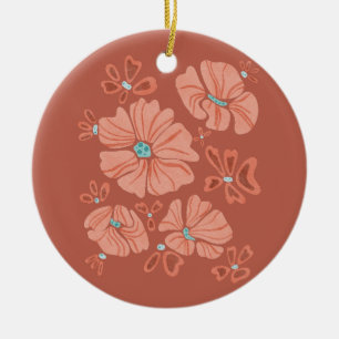 Ornamento De Cerâmica Hippie Blooms: Abstrato Red Flower Power Trabalho