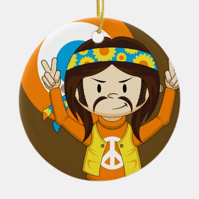 Ornamento De Cerâmica Hippie bonito da paz dos desenhos animados (Frente)