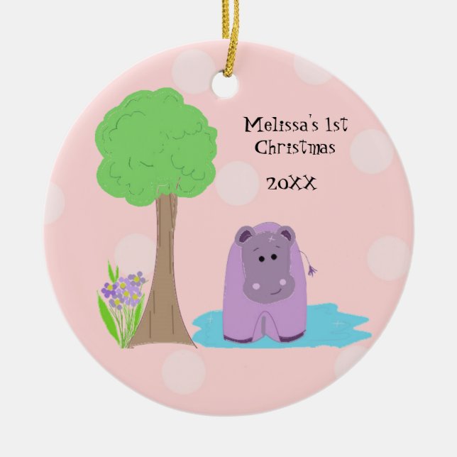 Ornamento De Cerâmica Hippo Baby First Christmas (Frente)