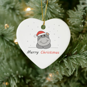 Ornamento De Cerâmica Hippo Christmas Snow Winter Animais Hippos