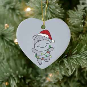Ornamento De Cerâmica Hippo Christmas Winter Animais Hippos Cerâmica Orn