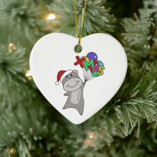 Ornamento De Cerâmica Hippo Feliz Natal Animais de inverno Hippos